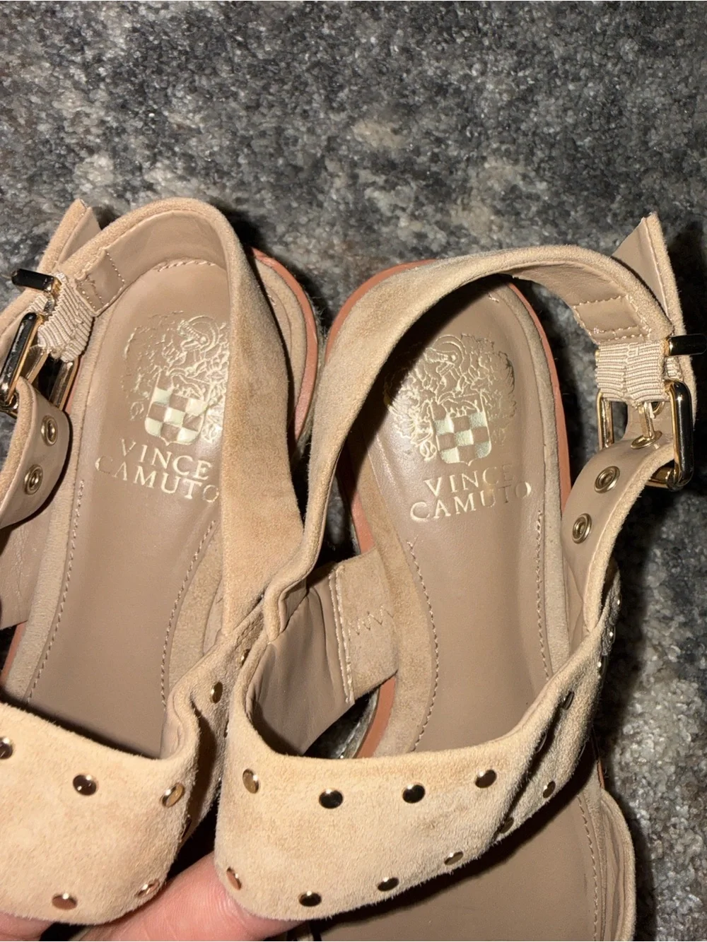 Vince Camuto Beige Studded Espadrille Platform Sandals